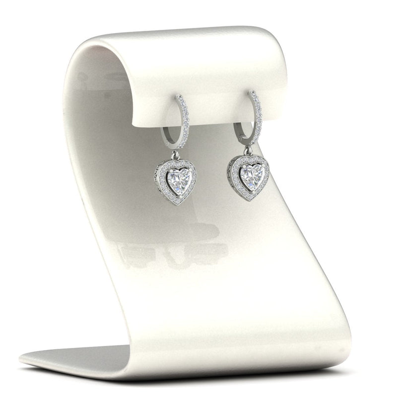 Heart Halo Diamond Drop Dangle Earrings
