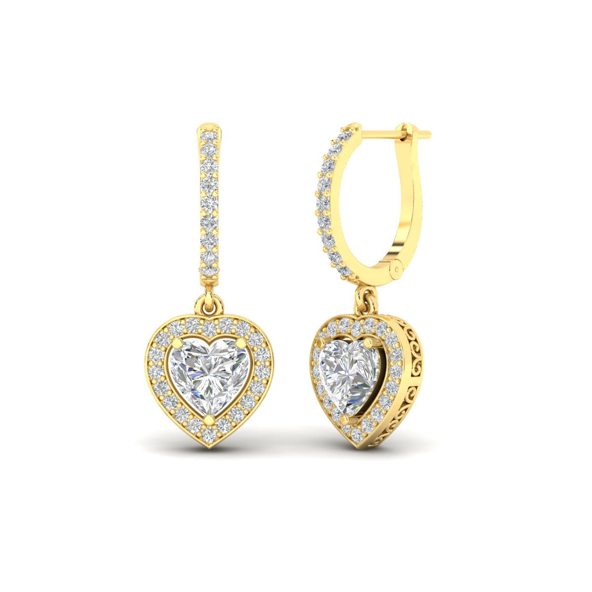 Heart Halo Diamond Drop Dangle Earrings