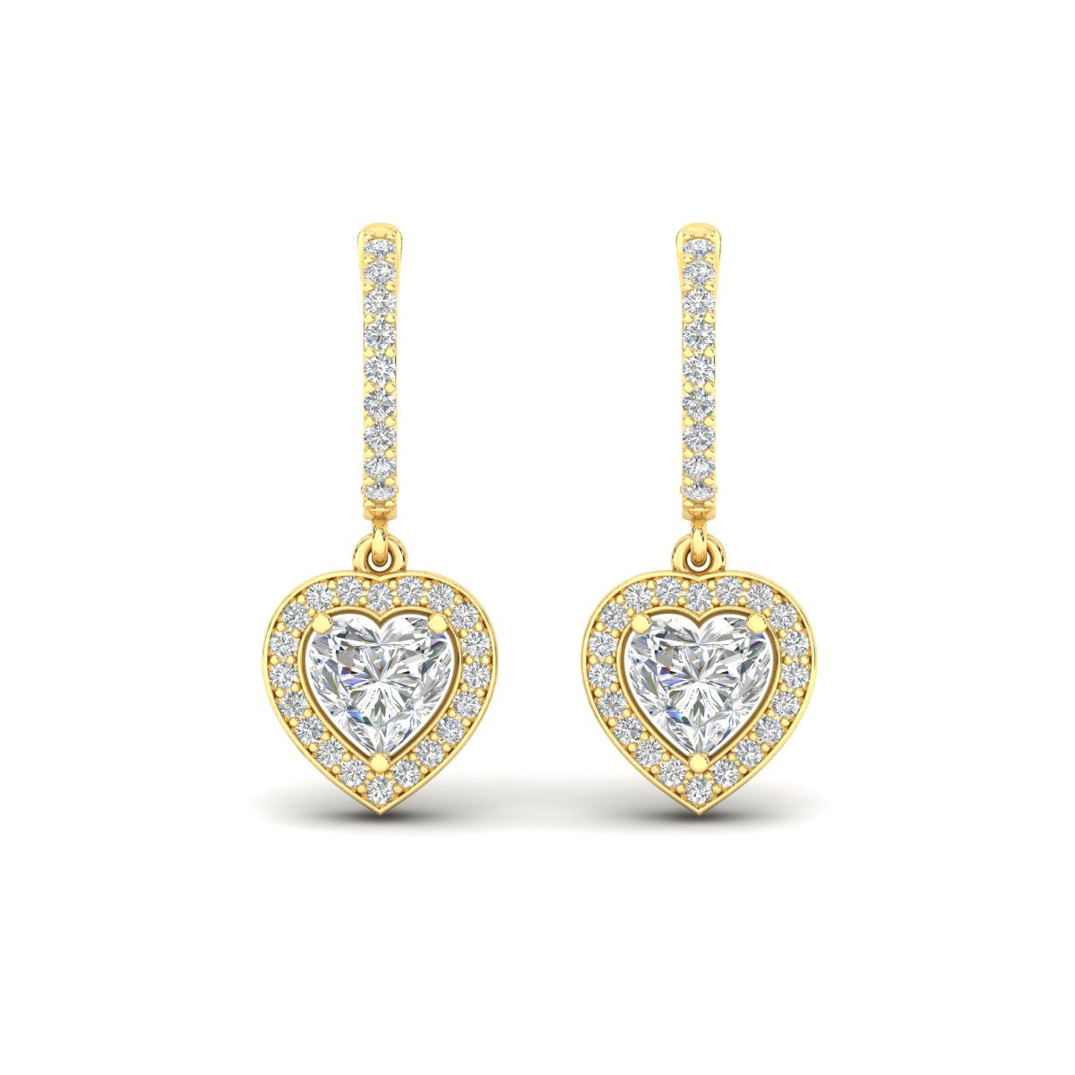 Heart Halo Diamond Drop Dangle Earrings