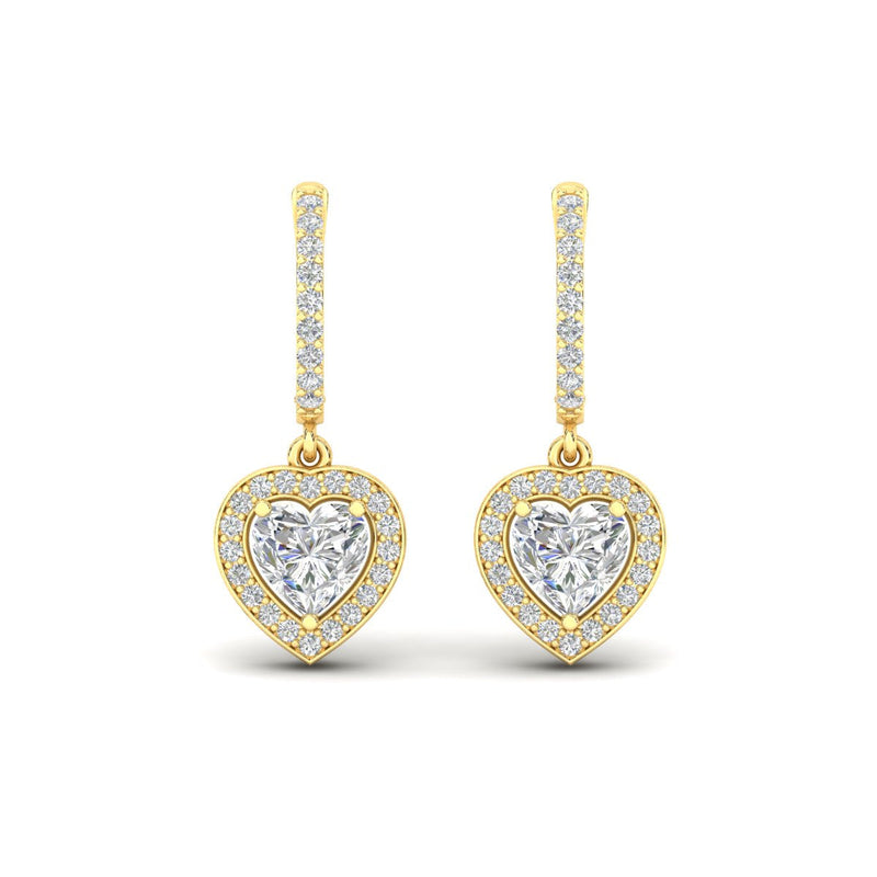 Heart Halo Diamond Drop Dangle Earrings