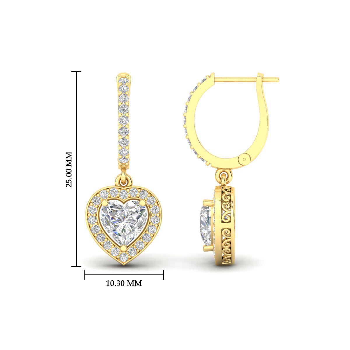 Heart Halo Diamond Drop Dangle Earrings