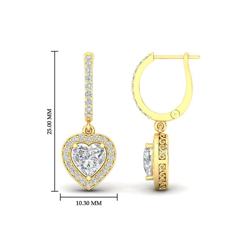 Heart Halo Diamond Drop Dangle Earrings