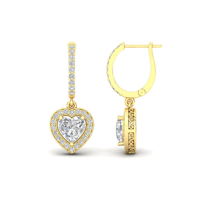 Heart Halo Diamond Drop Dangle Earrings