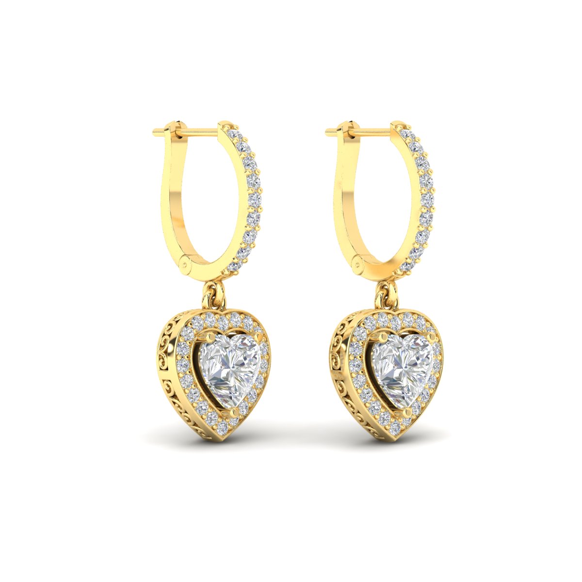 Heart Halo Diamond Drop Dangle Earrings
