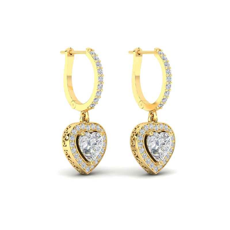 Heart Halo Diamond Drop Dangle Earrings