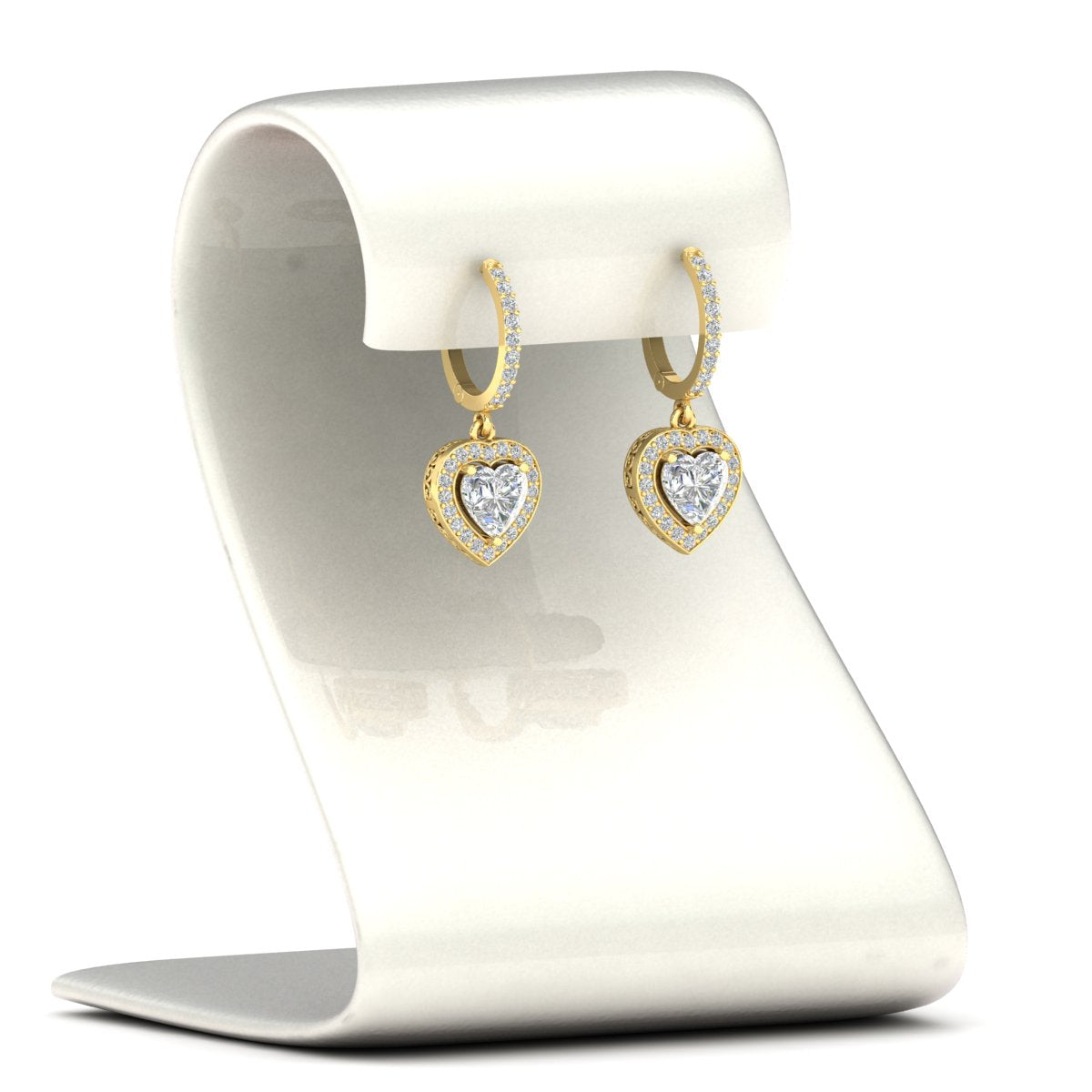 Heart Halo Diamond Drop Dangle Earrings
