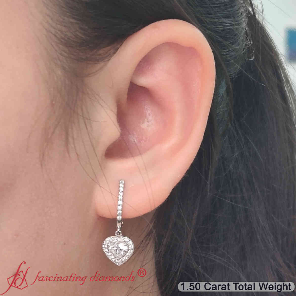 Heart Halo Diamond Drop Dangle Earrings