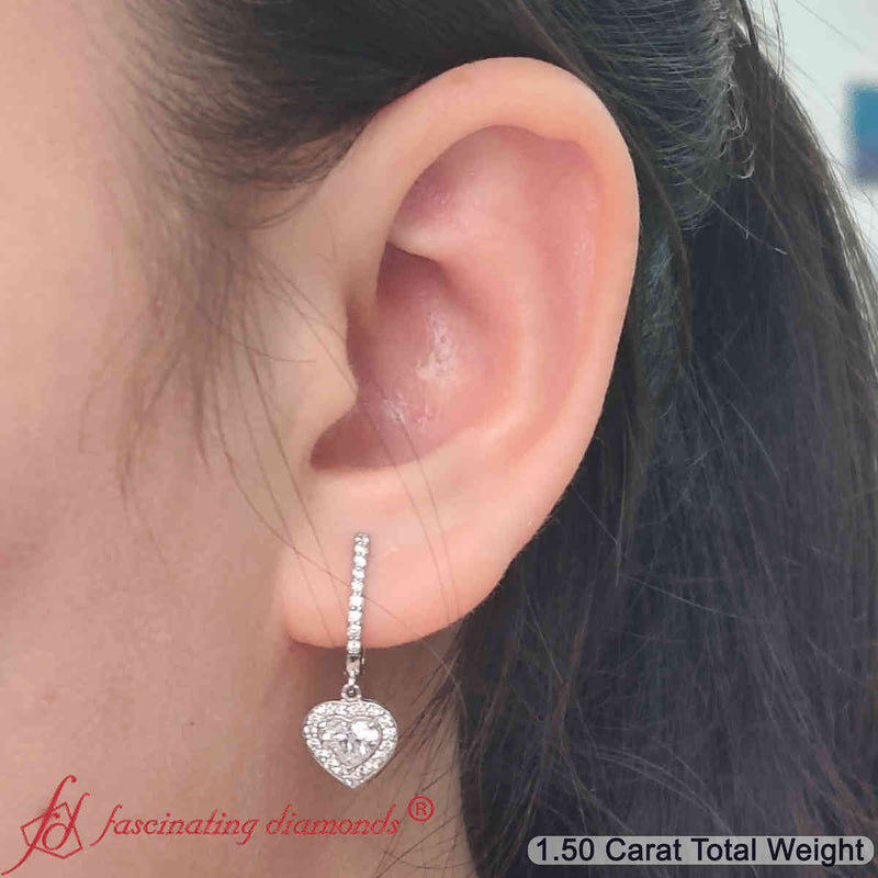 Heart Halo Diamond Drop Dangle Earrings