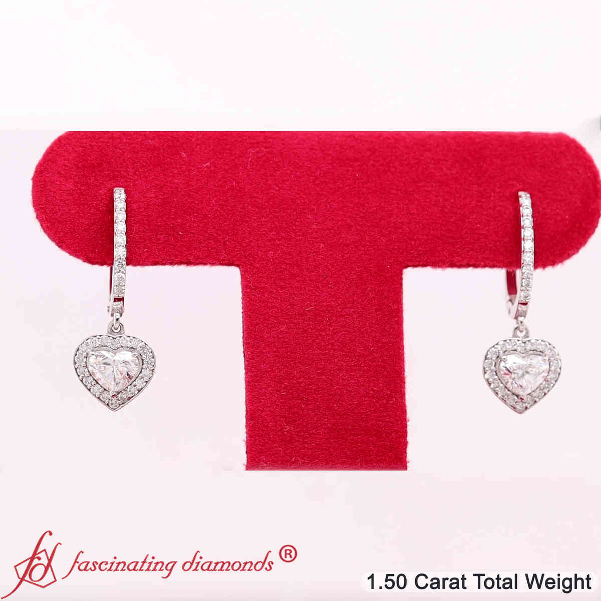 Heart Halo Diamond Drop Dangle Earrings