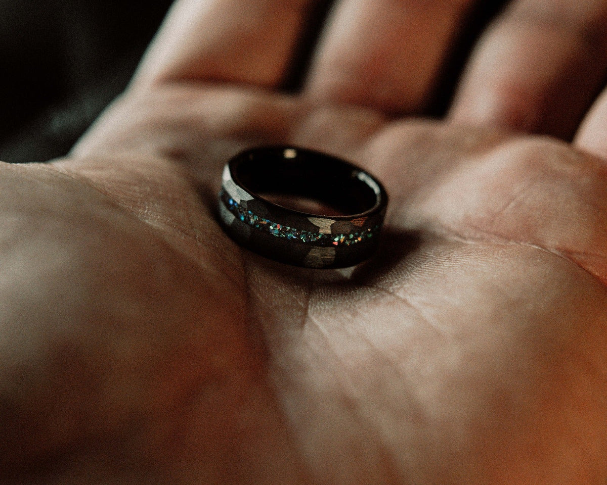 The Seven Seas Black Tungsten Turquoise Opal Ring