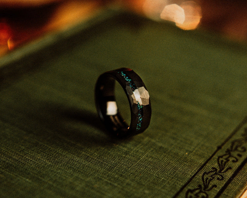 The Seven Seas Black Tungsten Turquoise Opal Ring