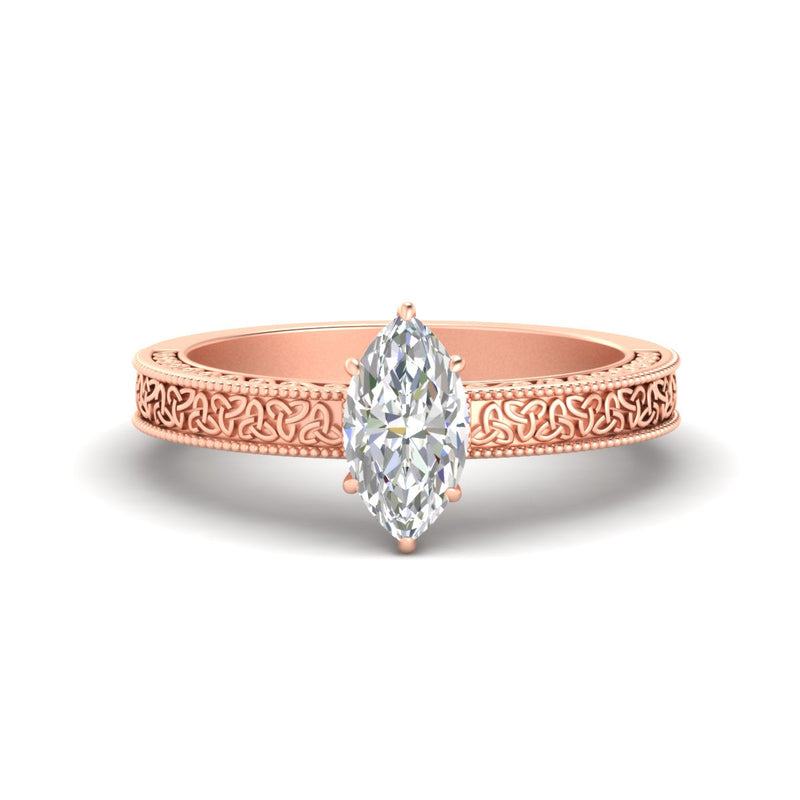 Marquise-Cut Diamond Celtic Engraved Engagement Ring