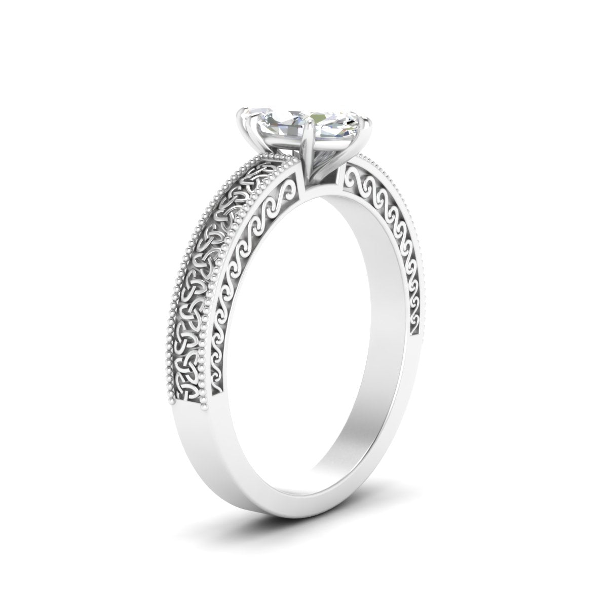 Marquise-Cut Diamond Celtic Engraved Engagement Ring