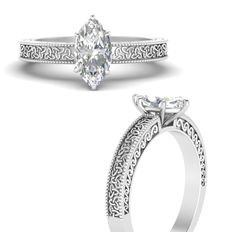 Marquise-Cut Diamond Celtic Engraved Engagement Ring