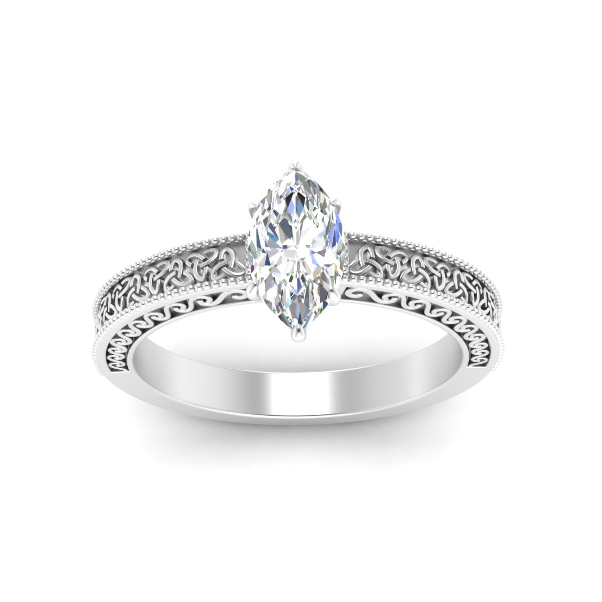 Marquise-Cut Diamond Celtic Engraved Engagement Ring