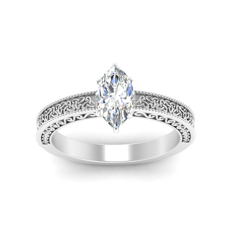 Marquise-Cut Diamond Celtic Engraved Engagement Ring