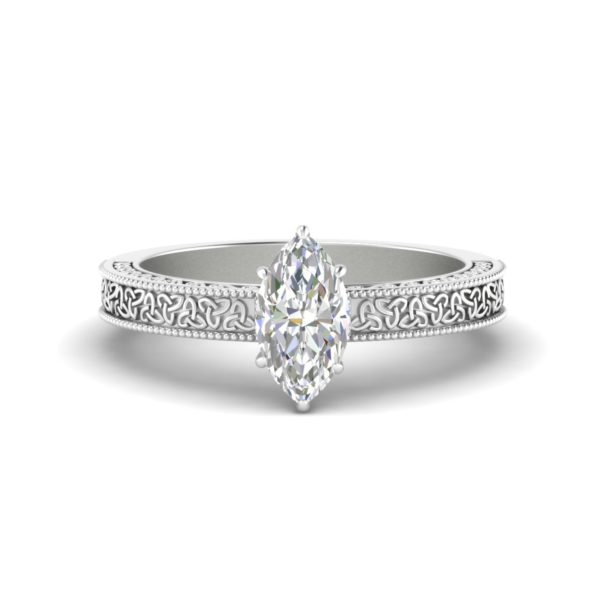 Marquise-Cut Diamond Celtic Engraved Engagement Ring