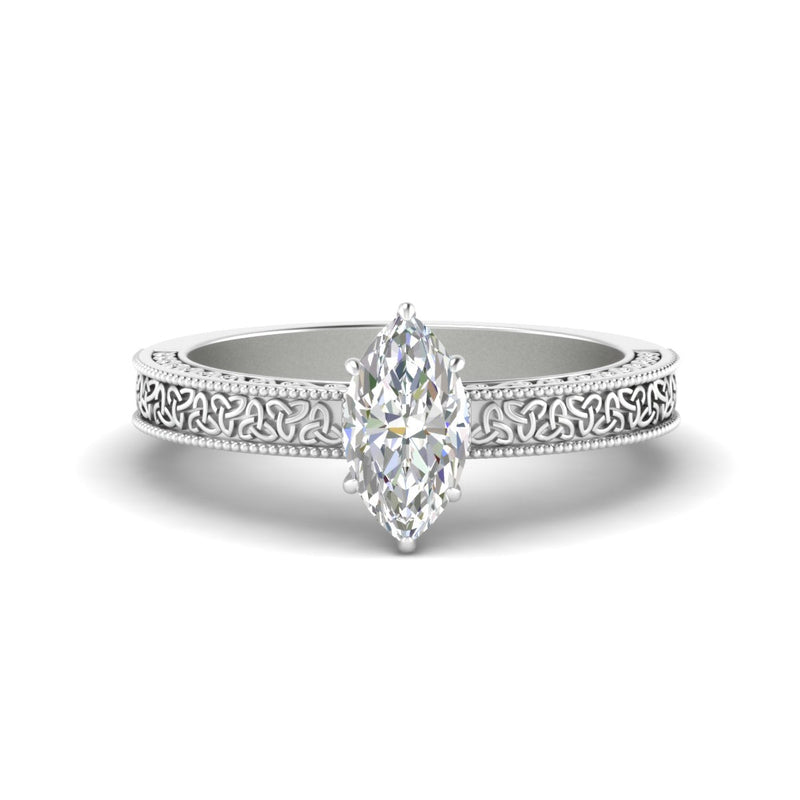 Marquise-Cut Diamond Celtic Engraved Engagement Ring