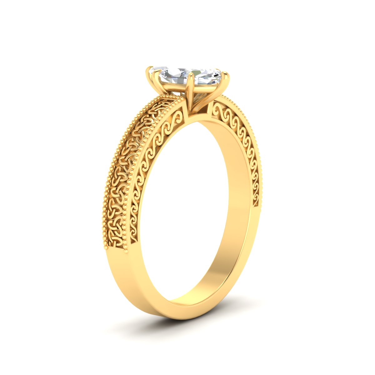 Marquise-Cut Diamond Celtic Engraved Engagement Ring