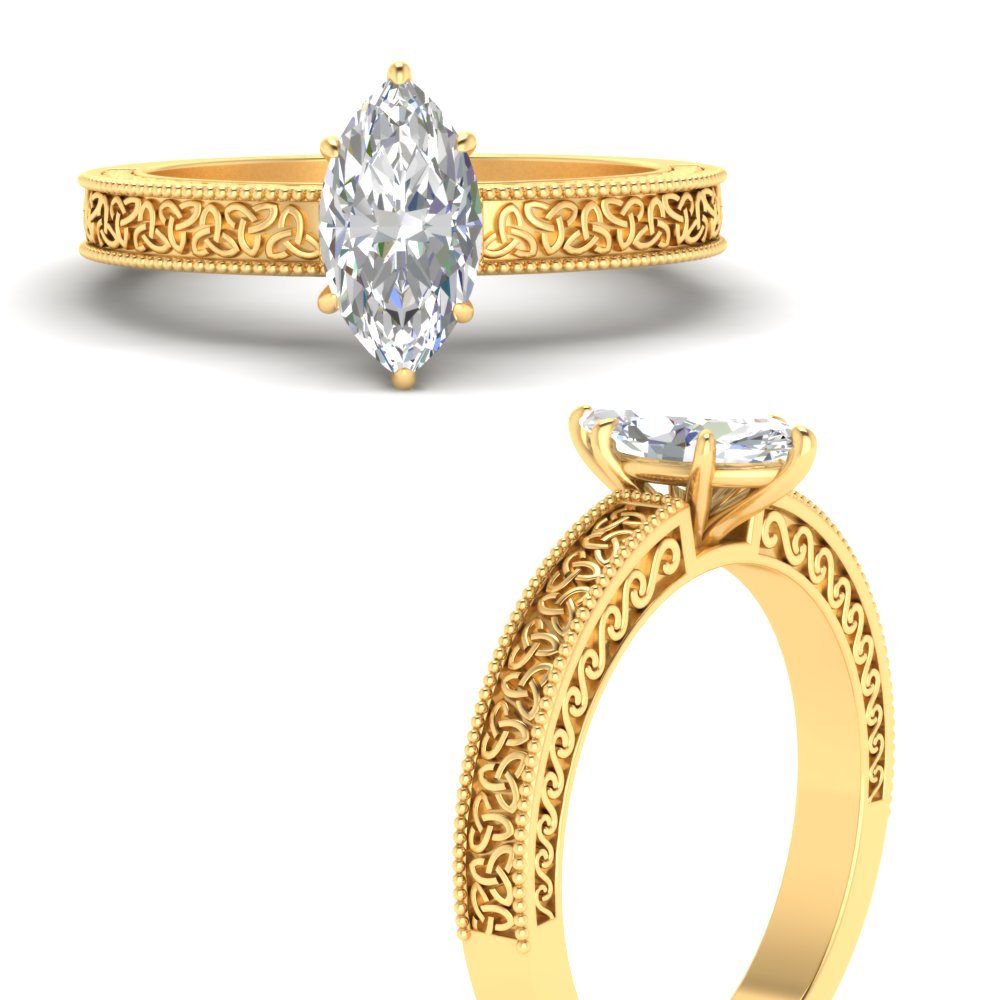 Marquise-Cut Diamond Celtic Engraved Engagement Ring
