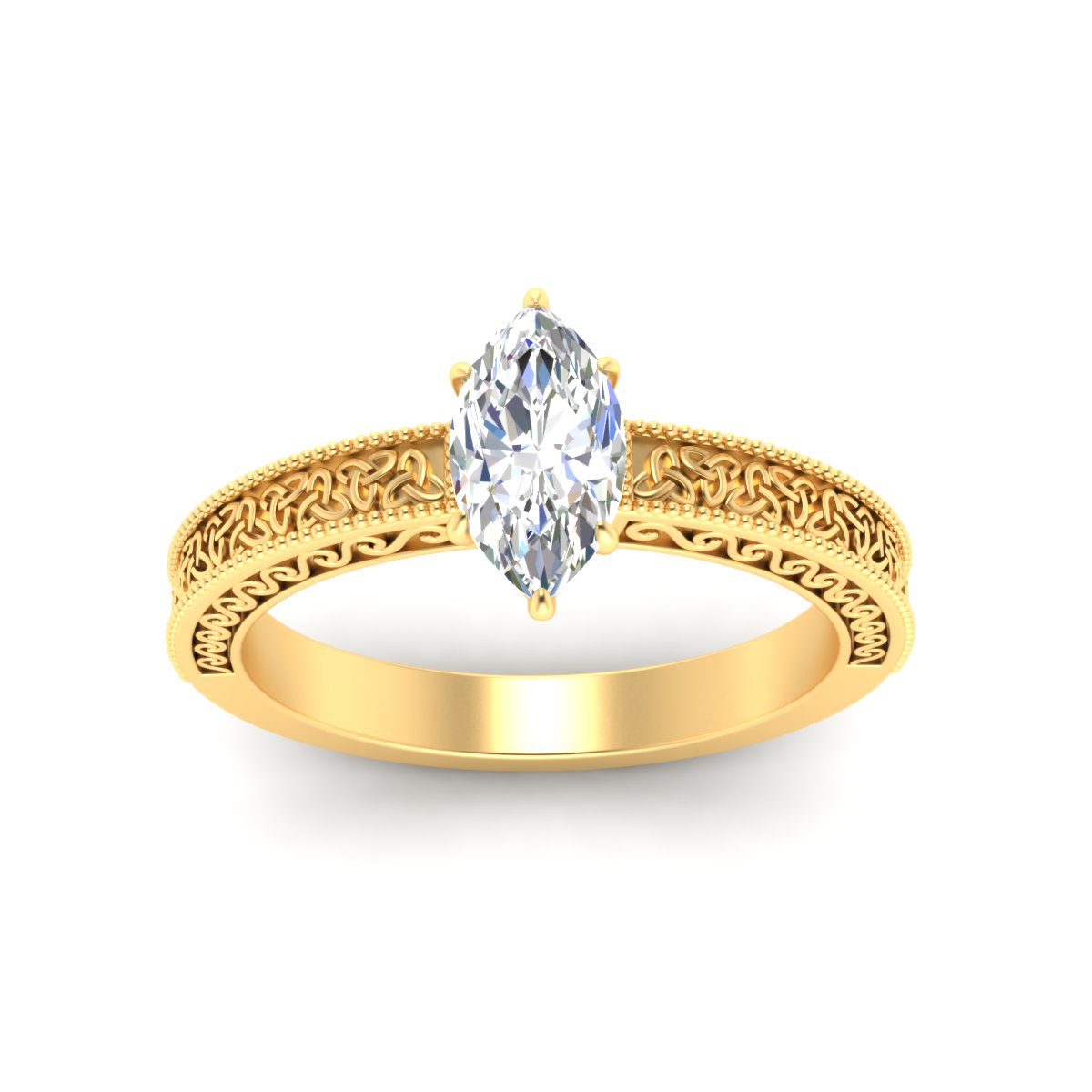 Marquise-Cut Diamond Celtic Engraved Engagement Ring