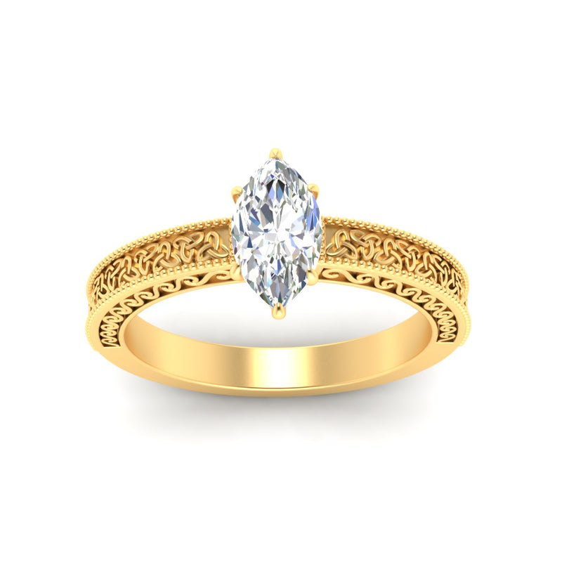 Marquise-Cut Diamond Celtic Engraved Engagement Ring