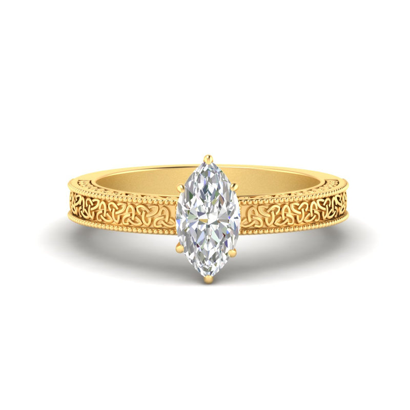 Marquise-Cut Diamond Celtic Engraved Engagement Ring