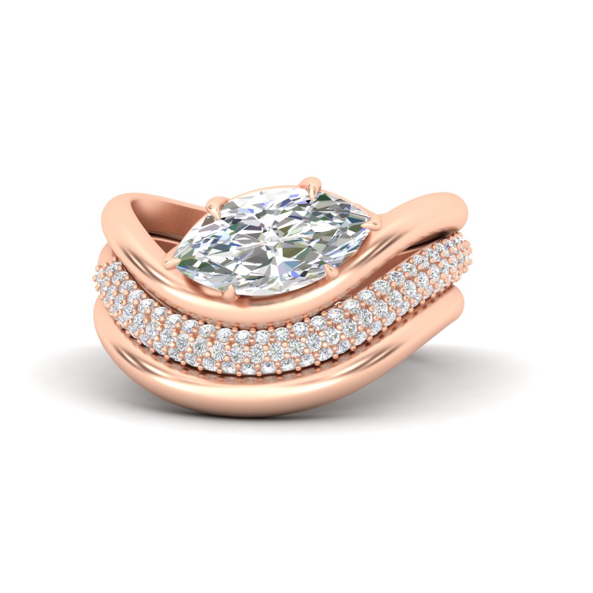 Oval Diamond Wave Bridal Set with Pavé Band