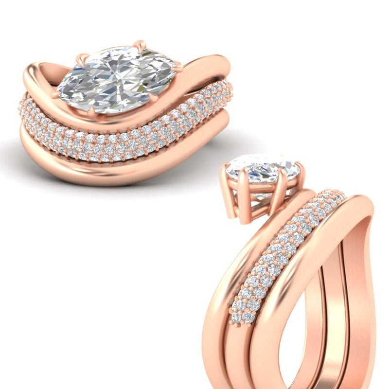 Oval Diamond Wave Bridal Set with Pavé Band