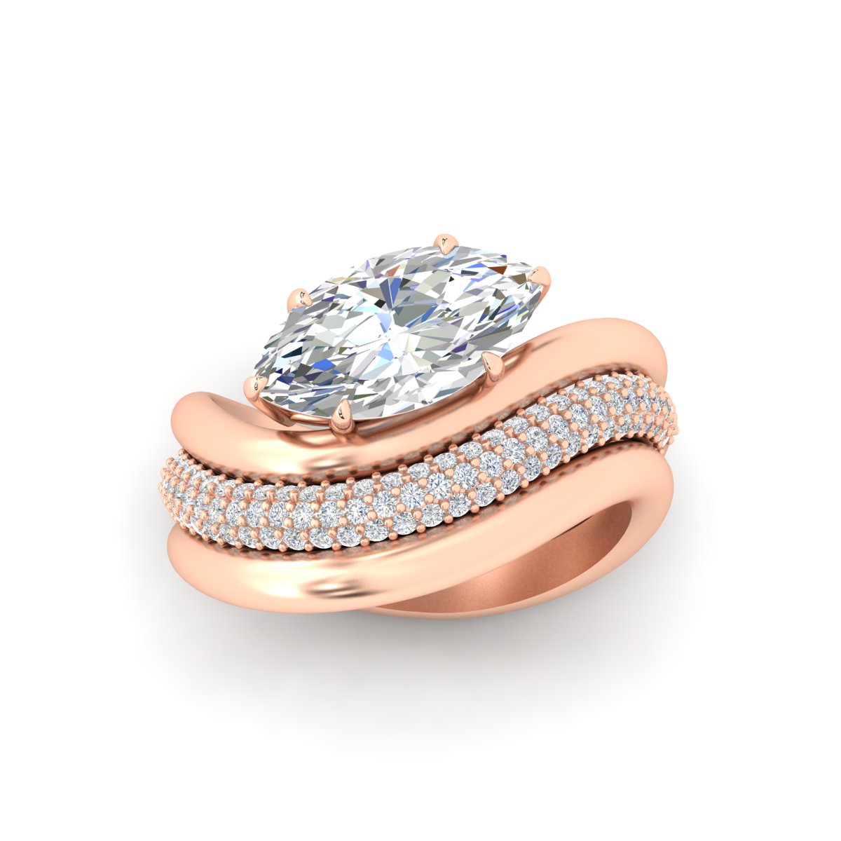 Oval Diamond Wave Bridal Set with Pavé Band