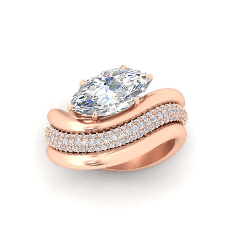 Oval Diamond Wave Bridal Set with Pavé Band