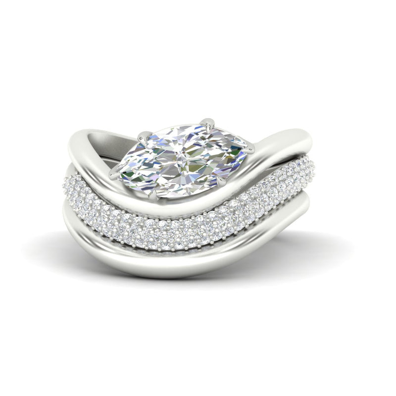 Oval Diamond Wave Bridal Set with Pavé Band