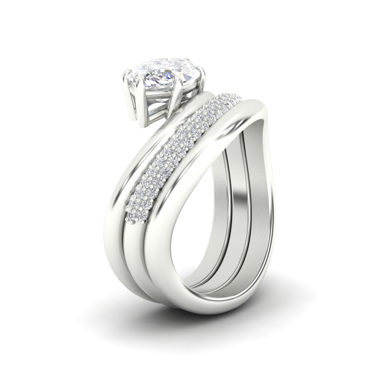 Oval Diamond Wave Bridal Set with Pavé Band