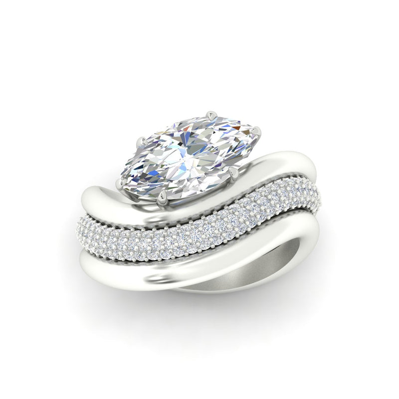 Oval Diamond Wave Bridal Set with Pavé Band