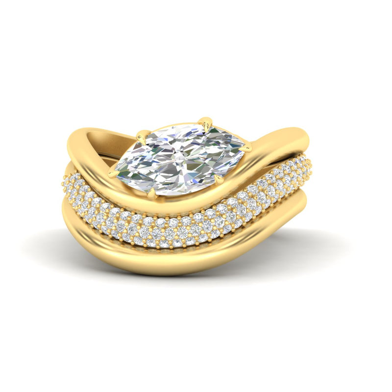Oval Diamond Wave Bridal Set with Pavé Band