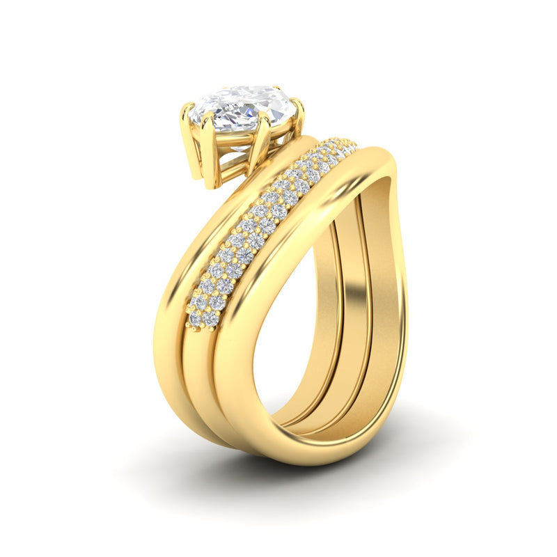 Oval Diamond Wave Bridal Set with Pavé Band