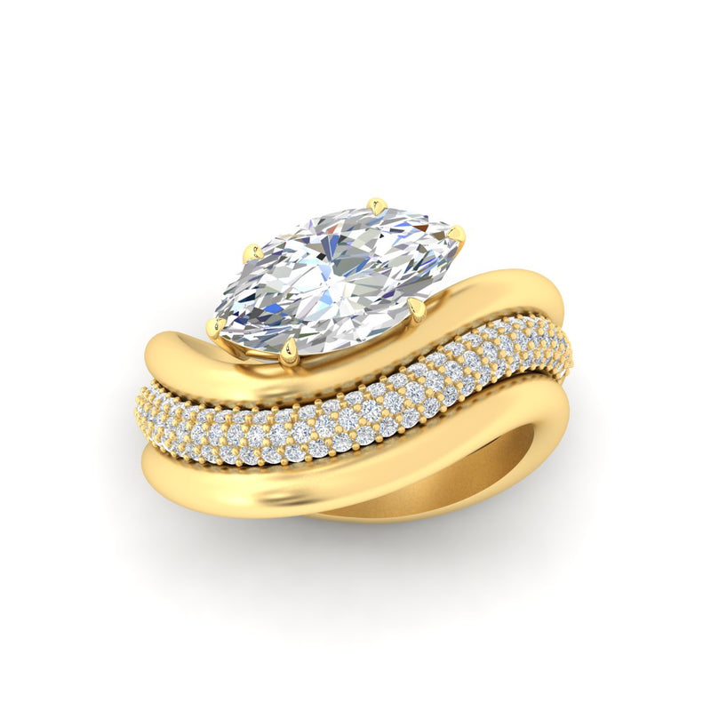 Oval Diamond Wave Bridal Set with Pavé Band