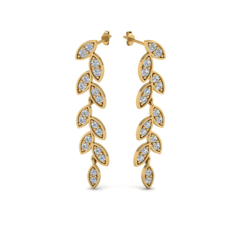 Pavé Diamond Leaf Drop Earrings