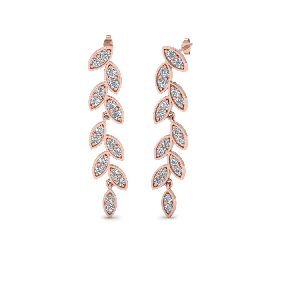 Pavé Diamond Leaf Drop Earrings