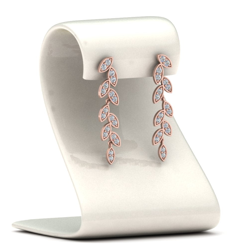 Pavé Diamond Leaf Drop Earrings