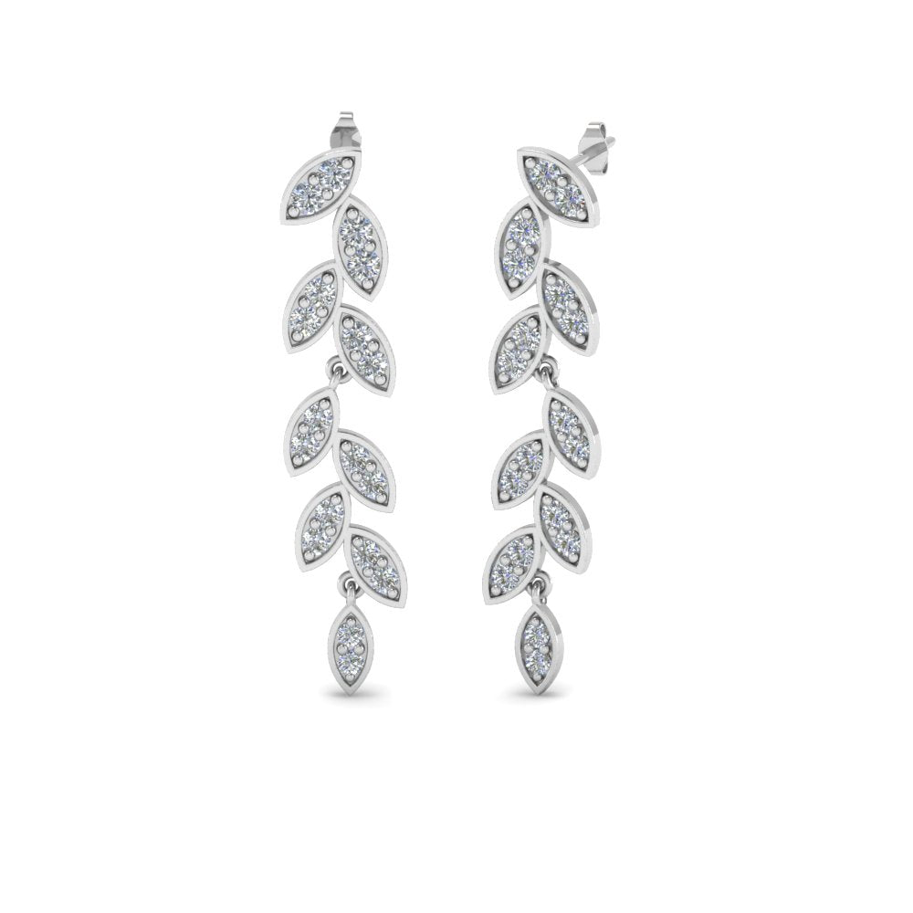 Pavé Diamond Leaf Drop Earrings