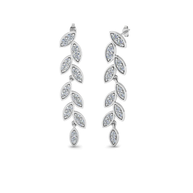 Pavé Diamond Leaf Drop Earrings