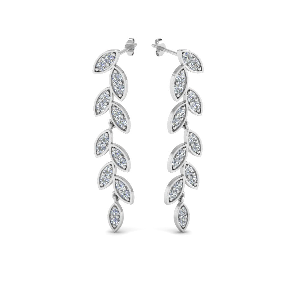 Pavé Diamond Leaf Drop Earrings