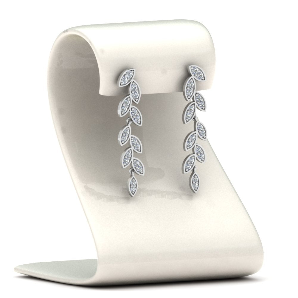 Pavé Diamond Leaf Drop Earrings