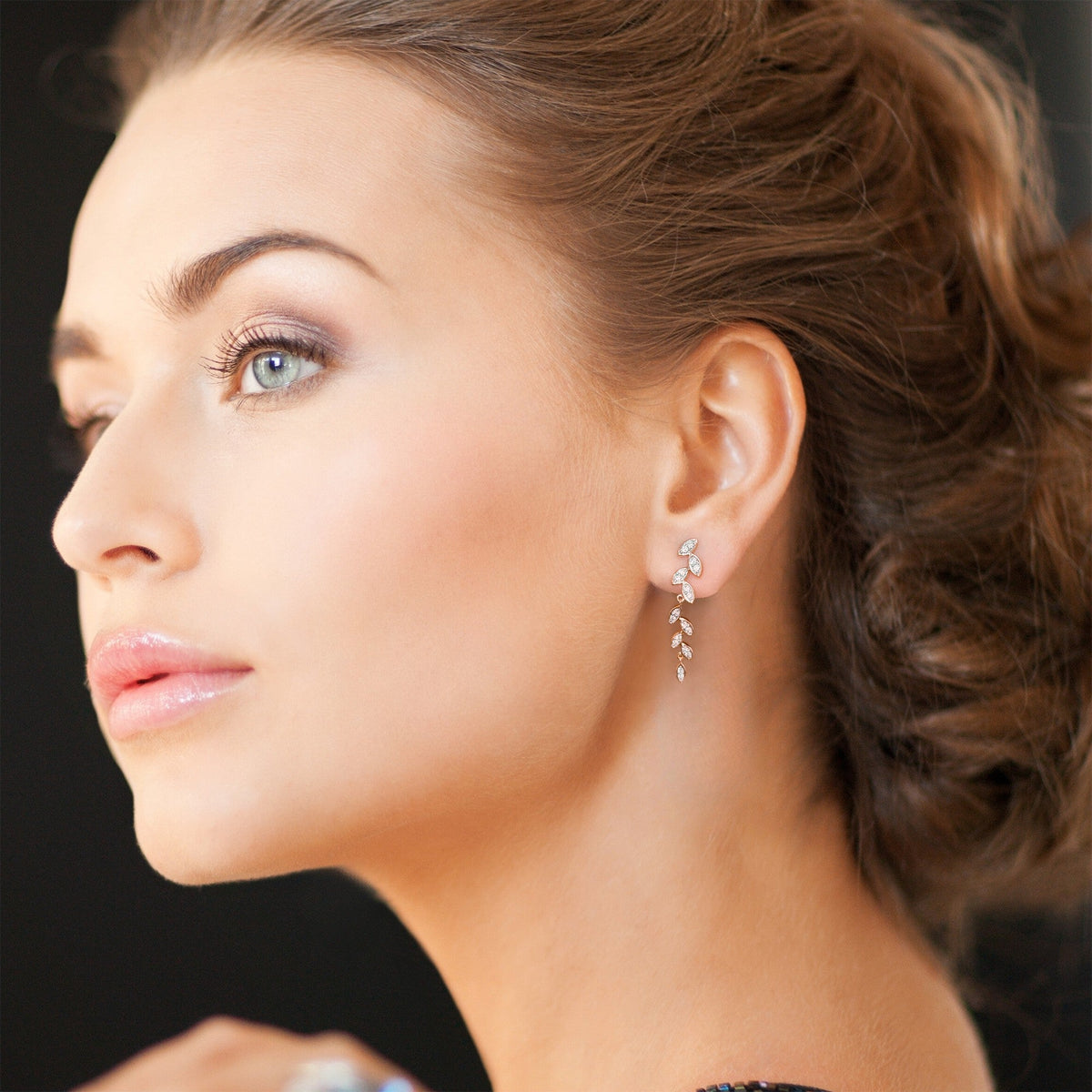 Pavé Diamond Leaf Drop Earrings