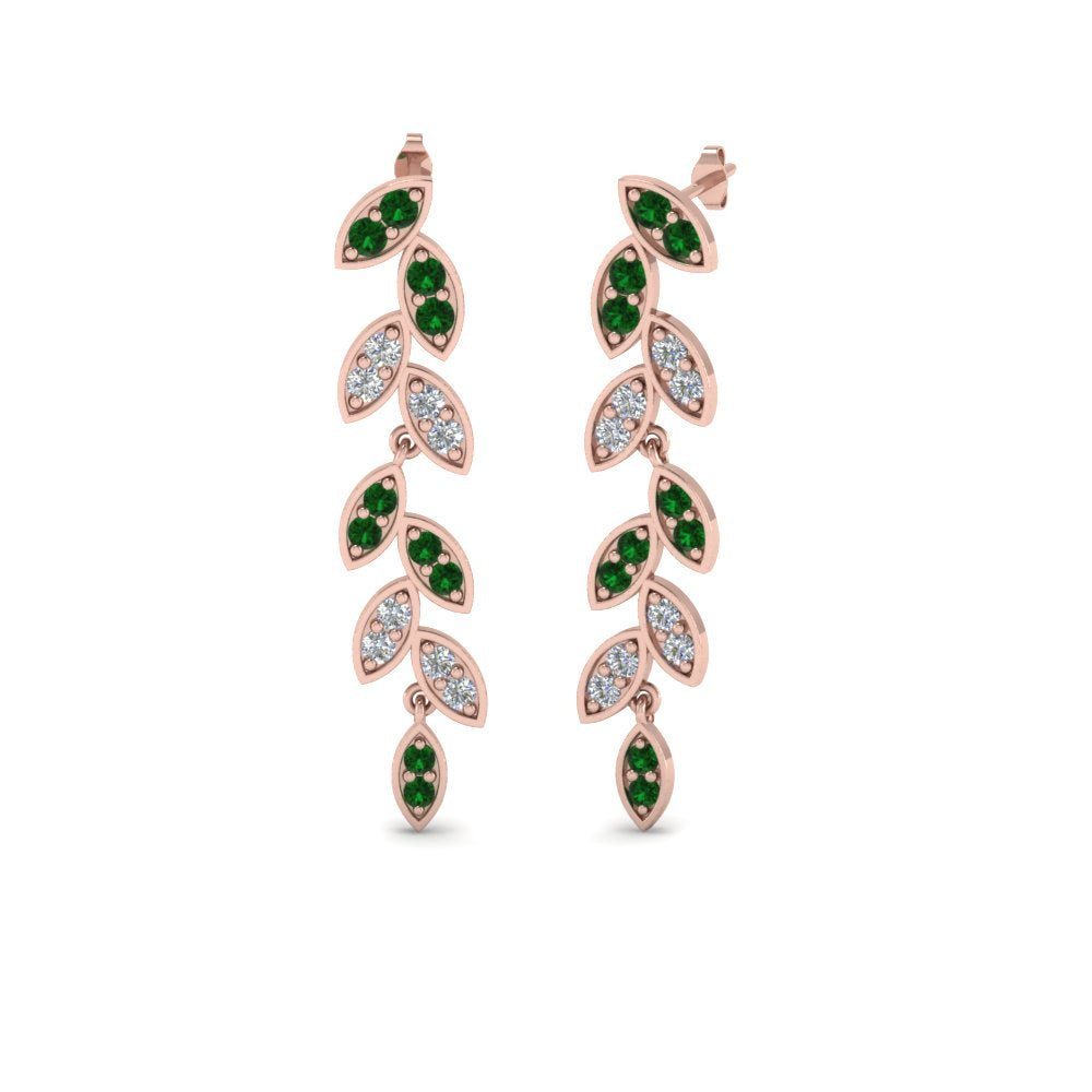 Pavé Diamond Leaf Drop Earrings