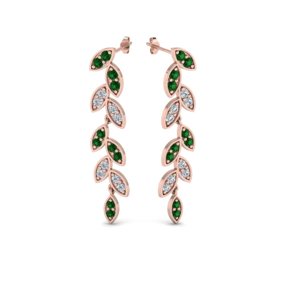 Pavé Diamond Leaf Drop Earrings