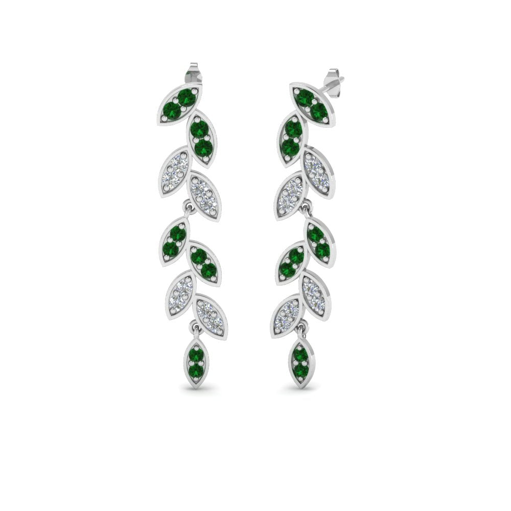 Pavé Diamond Leaf Drop Earrings
