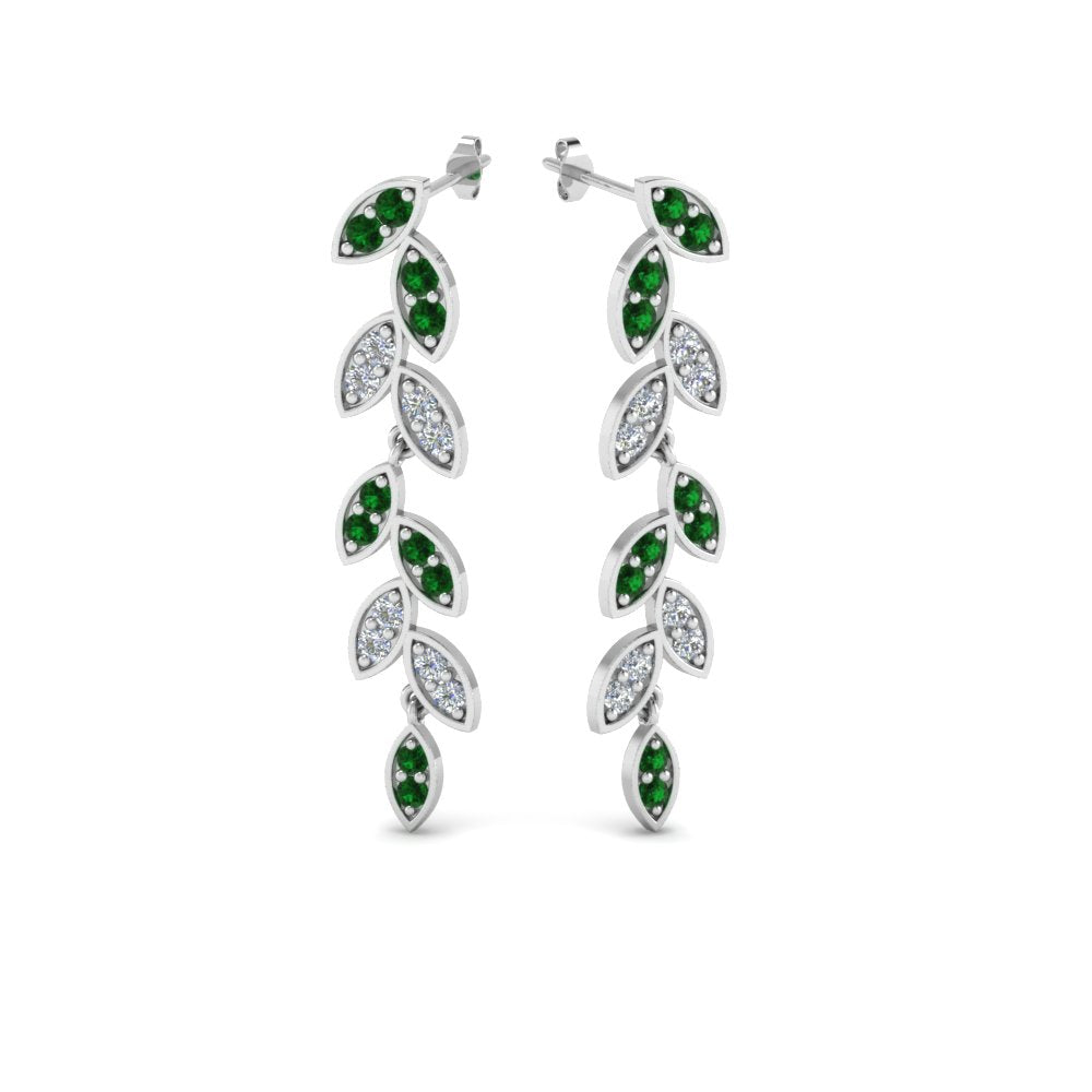 Pavé Diamond Leaf Drop Earrings