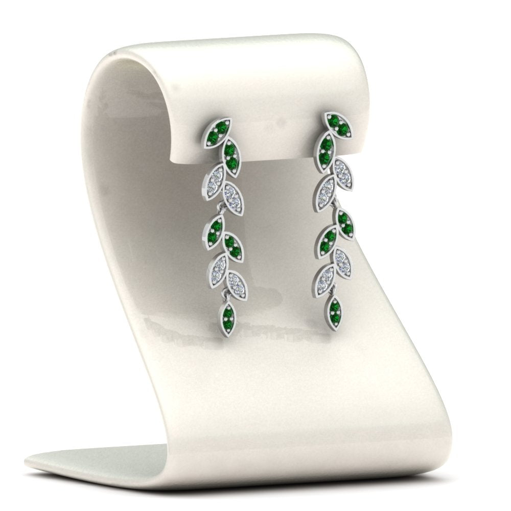 Pavé Diamond Leaf Drop Earrings